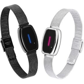Long Distance Touch Bracelets,Vibration & Light up Couples Bracelets, Remote Smart Matching Couples Bracelet for Lovers Long Distance Relationship Girlfriend Boyfriend Xmas Gifts Black Silver Jewelry