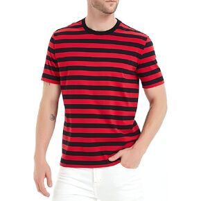 LEDING Casual Shirts Mens Short Sleeve Striped Black White Cotton Spandex Summer Holiday Travel Basic Pullover Crew Shirt
