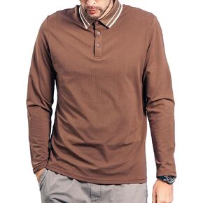 Men's Spliced Contrasting Polo Shirt, Heavyweight Raglan Sleeve Long Sleeved T-Shirt Dark Grey