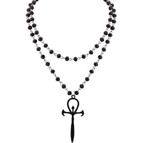 Sacina Layered Black Ankh Choker, Cross Choker Necklace, Black Beaded Necklace, Black Choker, Gothic Necklace, Goth Necklace, Christmas Jewelry Gift for Women