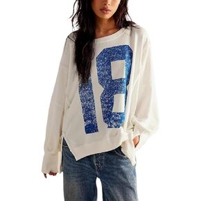 Amiblvowa Women's Vintage Oversized Graphic Sweatshirt Y2k Long Sleeve Baggy Crewneck Pullover Sweater Retro Loose Fit Top