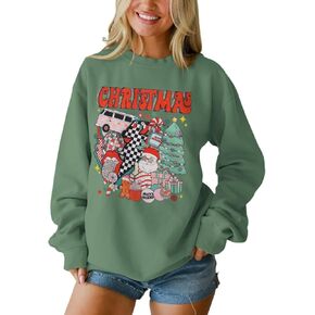 SOFEON Christmas Sweatshirt for Women Funny Santa Christmas Tree Graphic Sweatshirt Cute Xmas Holiday Crewneck Pullover Top