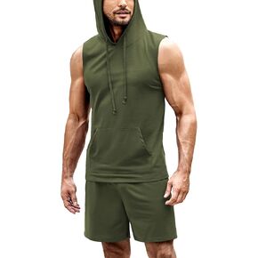COOFANDY Men's Workout Hooded Tank Tops Sleeveless Gym Shirt Sweat Shorts Hoodie Set 2 Piece Outfits Jogging Suits