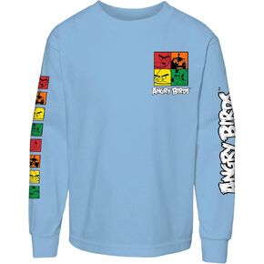 Angry Birds Official Color Blocks Youth Printed Long Sleeve 100% Cotton T-Shirt for Boys, Girls, Unisex