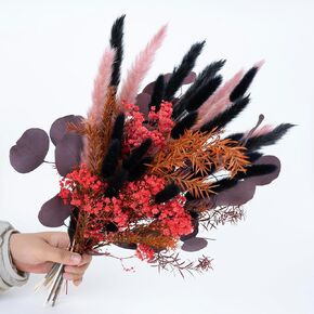 Natural Pampas Grass Bouquet | Boho & Western Wedding Decor Flowers Dried Pampas Grass Decor for Elegant Floral Arrangements, Home & Table Decorations red and Black Flowers