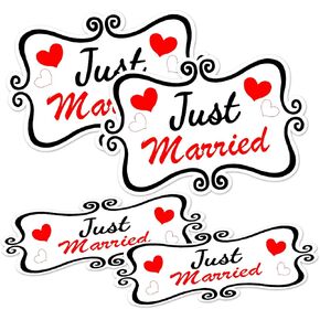 Just Married Car Magnet Set, Strong Magnetic Just Married Me Sign for Car Wedding Decoration Magnet White 4 PCS(2 Large 12 * 8 in + 2 Small 12 * 4 in)