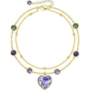 Ankle Bracelets for Women - 14K Gold Anklets for Women Waterproof - Heart Shape Handmade Dainty Layered Rhinestone Anklet - Not Tarnish,Beaded Design,10 Inch for Summer,Beach - Awesome Presents