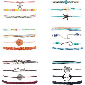 22 Pcs Surfer Wave Bracelets for Women Summer Beach Bracelets Handmade Braided Rope Friendship Bracelets Boho Adjustable Waterproof Bracelets for Women Ocean Beach Jewelry for Women