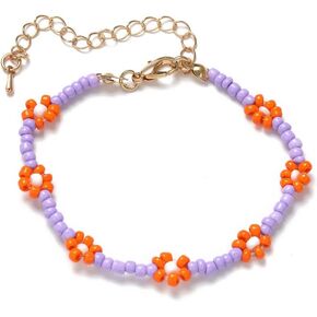 tenghong2021 Colorful Boho Flowers Seed Beaded Bracelet Cute Daisy Flower Bead Ankle Bracelets Handmade Waterproof Surfer Anklet Summer Beach Foot Jewelry for Women Teen Girls