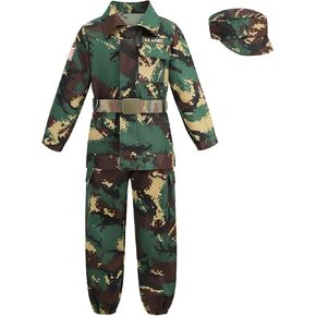 yolsun Camo Combat Army Costume for Kids,Camouflage Military Soldier Uniform for Boys, Halloween Role Play Party Dress up