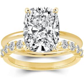 3.5CT Cushion Cut Engagement Ring Set,18K Yellow Gold Plated 925 Sterling Silver Bridal Ring Set with Open Wedding band