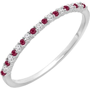 Dazzlingrock Collection Alternate Round Ruby & White Diamond Wedding Stackable Band for Women in Solid Gold