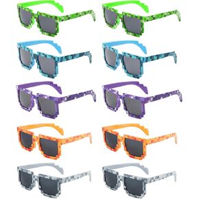 kilofly 10pc 8-Bit Pixel UV Protect Gamer Sunglasses Adult Kids Party Favors