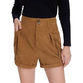 Milumia Women's Corduroy High Waisted Shorts Roll Hem Straight Leg Shorts with Pockets