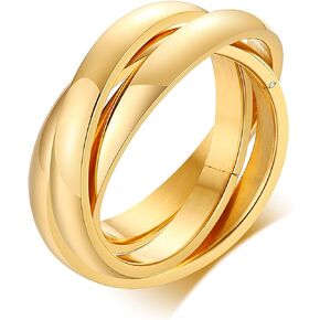 VQYSKO Triple Interlocked Rolling Ring for Women-Stainless Steel Stacking Rose gold Minimalist Promise Ring for Love/Engagement/Wedding, Size 4-12