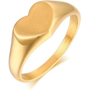 MEALGUET 14K Gold Filled Stainless Steel Delicate Heart Shape Ring for Women Girl Stackable Chunky Layering Ring Band Pinky Ring Stylish Ring for Women, Customized,Size 6