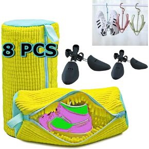 Shoe Washing Machine Bag, ("8-PCS" Complete Set for Easy Washing & Drying), Unbloo Reusable & Durable Laundry Shoe Bag for Washer & Dryer, Sneaker & Tennis Shoe Cleaning, Unstain Slippers, Gym Shoes