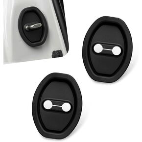 2 PCS Auto Door Lock Strike Protector, Silicone Silent Shock Absorption Lock Accessories, Dust-Proof and Rust-Proof Door Lock Cover Parts Protective Pads, Suitable for Most Cars (White)