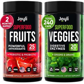 Fruits and Veggies Supplement - High Fiber Supplement for Immunity, Gut & Energy - Super Reds & Super Greens Supplements with Marshmallow Root - 240 Reds and Super Greens Powder Superfood Capsules