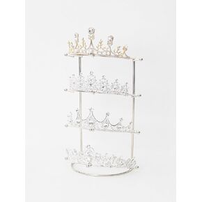 Byken 4 Tier Crown Holder,Tiara Organizer,.Golden Bridal Headdress Display Stand for Selling,Headband Ear Crown Storage Tower,Jewelry Holder for Girls Wedding Home Shop Store (Silver)