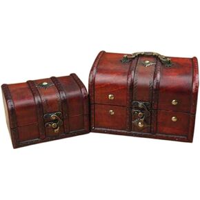 Coolrunner 2pcs Antique Vintage Wooden Box Stamp Flower Small Metal Lock Jewelry Treasure Chest Handmade Retro Wood Organizer Case Box (2 pcs)