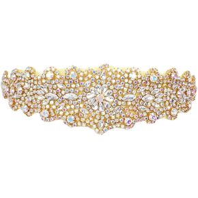 Pardecor Rhinestone Applique Wedding Bridal Sash Belt Dress Belt Sashes For Wedding Dress Crystal (124 AB Gold)