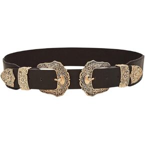 Verdusa Women's Vintage Western Leather Belt Double Buckle Cowgirl Waist Belts