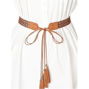 Verdusa Women's Boho Tie Waist Belt Tassel Hollow Out Leather Belts