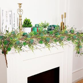 6.6 FT Shamrock Wreath St. Patrick's Day Wreath Lucky Green Shamrock and Berry Garland Green Clover Artificial St Patrick's Day Wreath for Front Door Arch Wall Entryway Mantel St Patrick's Day Decor