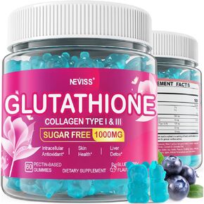 NEVISS Glutathione Supplement Collagen Gummies for Women Sugar Free, 98% Purity with L-Cysteine, Vitamin C, Selenium, Ultimate Absorption Antioxidant Supplement for Anti-Aging, Immune, Vegan, 120Cts in Kuwait