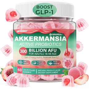 Akkermansia Probiotics Gummies with Prebiotics Fiber, 300 Billion AFU Akkermansia Muciniphila, with Polyphenol Fruits, Resistant Starch, Vitamin A D3 B2 for Metabolism, Digestive & Gut Health, 1Pack
