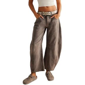 Womens Baggy Boyfriend Jeans Vintage Wide Leg Mid Rise Barrel Denim Ankle Pants Cropped Jeans