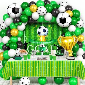 Winrayk 122Pcs Soccer Birthday Party Decorations Supplies, Soccer Balloons Arch Kit with Backdrop Tablecloth Soccer Ball Foil Balloon, Adult Teen Kids Girls Boys Sports Soccer Theme Party Decorations