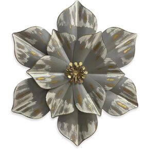 Novbvia Metal Flower Wall Sculpture, 12" Rustic Modern Floral Artwork, Distressed 3D Layered Iron Flower Wall Hanging Accent for Indoor/Outdoor, Kitchen,Living Room Office Garden Decor (Grey)