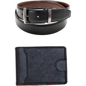 Men's Belt and Wallet Gift Set | Reversible Belt with Swivel Buckle for Dress Casual Jeans | Slim Bi-Fold Wallet