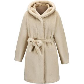 GRAN ORIENTE Faux Mink Fur Long Winter Warm Cardigan Coat With Hood,Women Fuzzy Loose Overcoat with Pockets
