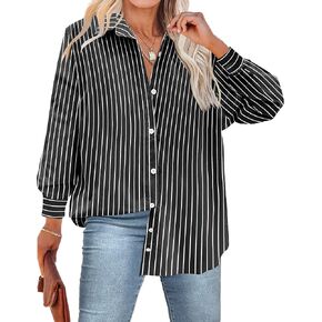 IN'VOLAND Womens Plus Size Button Down Shirt Striped Casual Shirt Long Sleeve Fall Blouse Collared Office Work Blouses Tops in Kuwait