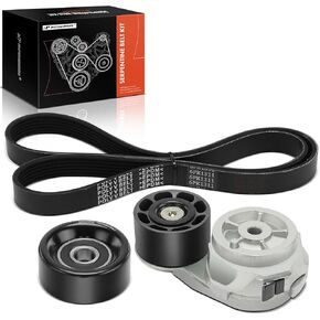 A-Premium Engine Serpentine Belt Drive Kit with Tensioner & Idler Pulley Compatible with International Harvester Cars - 5500i, 5600i, 5900i, 7400, 7600, 7700, 8600 SBA, 8600 TranStar & More - 10.8L