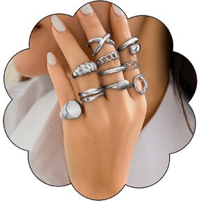 10PCS Chunky Rings for Women Adjustable Gold Rings Stacking Open Rings Set Open Rings Band Statement Jewelry