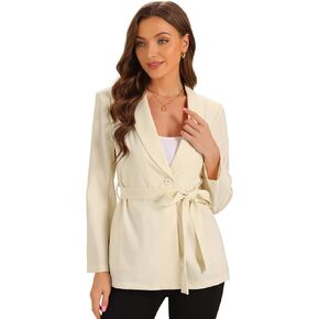 Allegra K Elegant Blazer for Women's Long Sleeve Shawl Collar Belted Button Work Suit Jackets