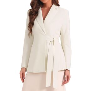 Allegra K Casual Belted Blazer for Women's Lapel Long Sleeve Work Office Wrap Blazer Jackets