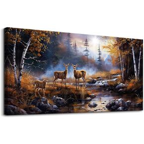 hyidecorart Canvas Wall Art For Bedroom Wall Decorations For Living Room Modern Office Wall Decor Forest Landscape Painting Artwork Elk Wall Pictures Farmhouse Home Decor Ready To Hang Prints Art