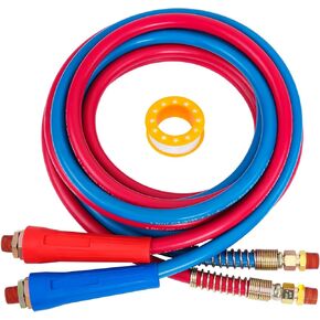 CheeMuii 15 FT Semi Truck Air Line Hose Assembly Rubber Air Brake Hoses With Flexible Grips & DOT Fittings for Truck Trailer Tractor - (Red & Blue Color-Coded)