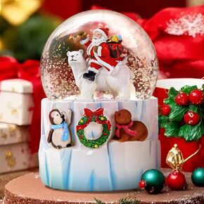 Christmas Snow Globe Santa's Winter Musical,Hand-Painted Music Box,Colorful Lights, Auto Snowfall, Festive Polar Bear Penguin Seal Decor, Xmas Gifts, Plays 14 Classic Christmas Melodies