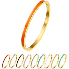 Godyce Love Friendship Bracelet Bangle Colorful Orange Enamel Bangles Bracelets for Women Party Fashion Bangles Stainless Steel Jewelry Birthday with Gifts Box