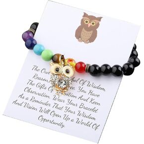 FEELMEM Owl Charm Bead Bracelet Owl Gift Owl Bird Jewelry Owl Symbol Of Wisdom Wishes Owl Lady Gift Owl Lovers Gift