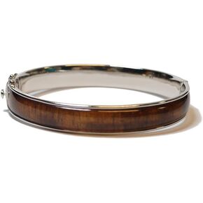 Sterling Silver Hawaiian Koa Wood 10mm Open Hinge Bangle Bracelet