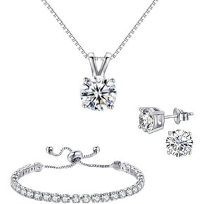 Paris Jewelry® 18K White Gold 3 Set Created White Sapphire Round Necklace, Earrings And Tennis Bracelet Plated