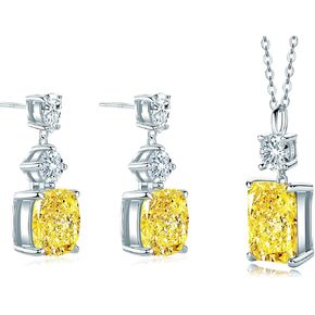Dangle Yellow Diamond Earrings and Radiant Cut Yellow Diamond Necklace