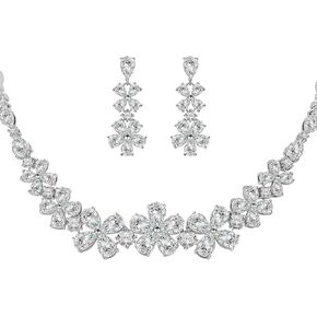 Silver Bridal Necklaces Set for Prom Wedding Jewelry Set Dangle Earrings for Bride Bridesmaid Teardrop Pendant Crystal Wedding Prom Jewelry Accessories